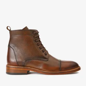 The Bothey Brown Leather Cap-Toe Lace-up Men Boot with a Zipper