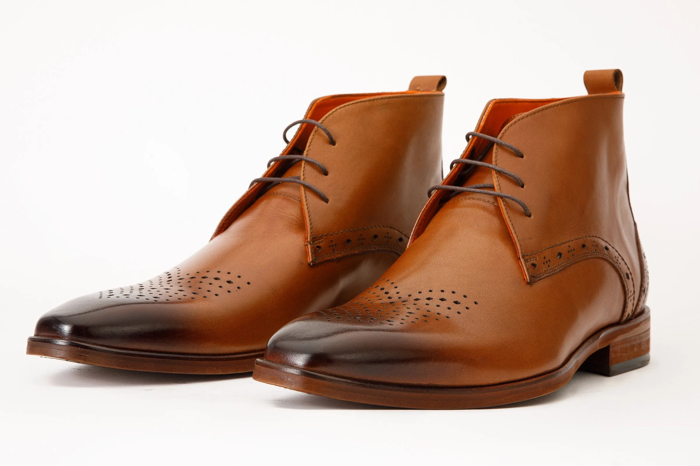 The Dessalines Tan Leather Chukka Brogue Dress Men Boot