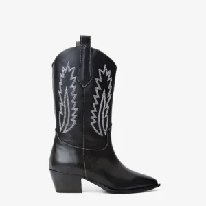 The Togg Black Leather Cowboy Women Boot