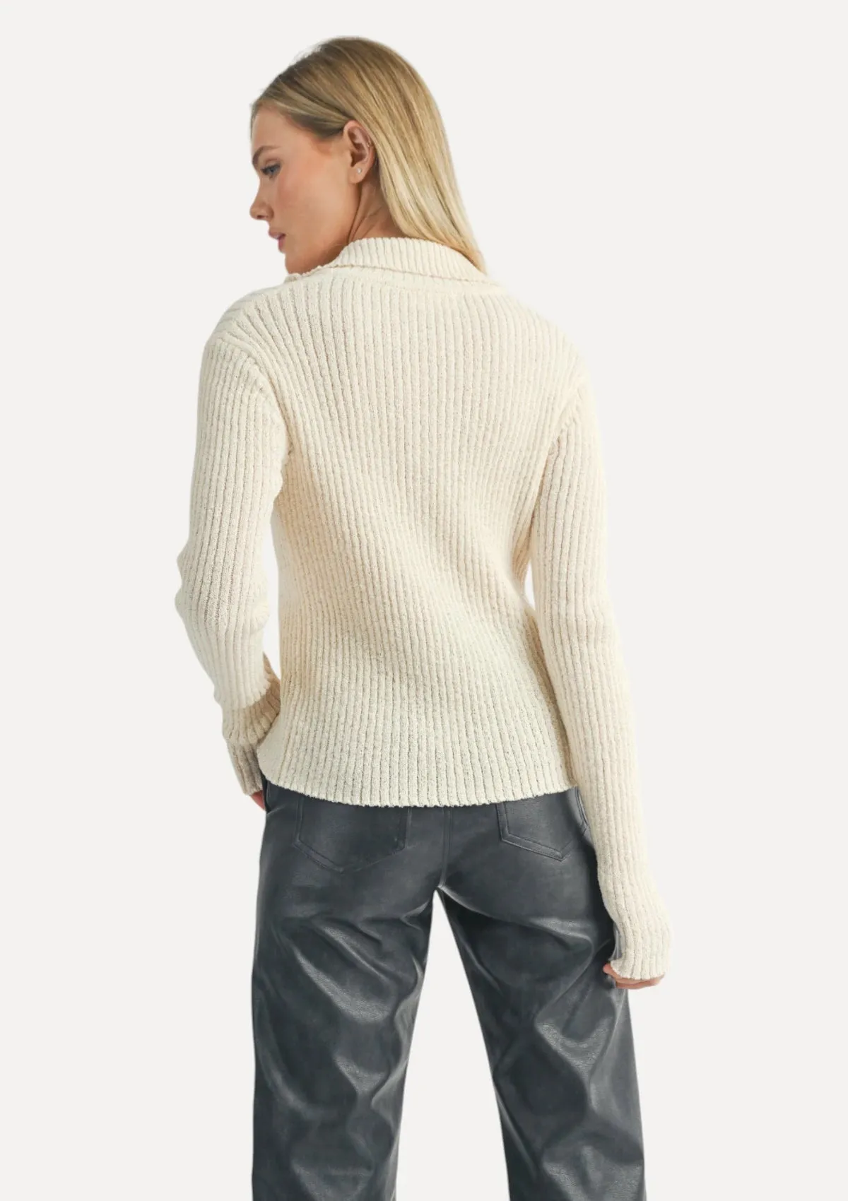 Tori Ribbed Zip-Up Cardigan - Ivory