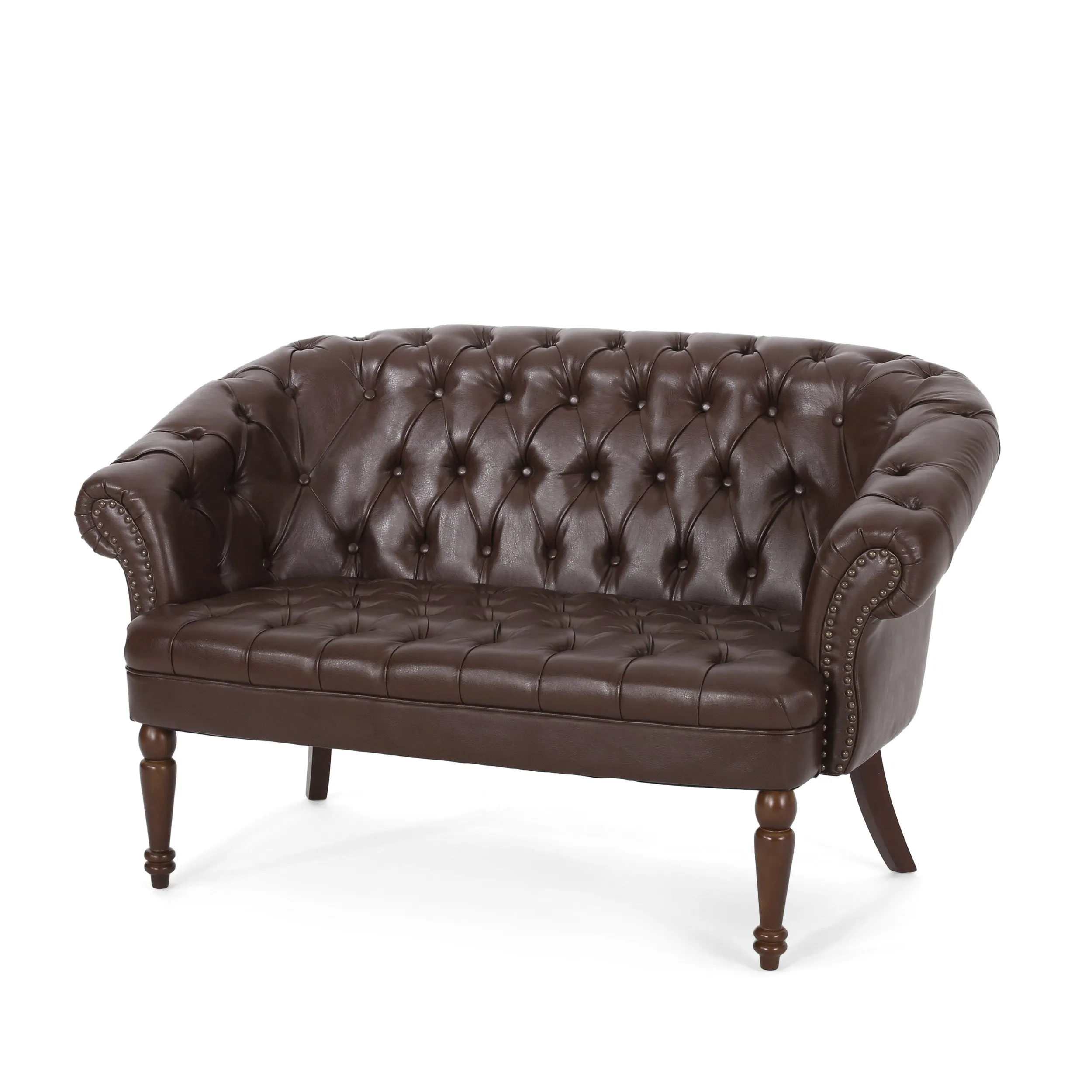 Trask Contemporary Leather Tufted Loveseat with Nailhead Trim