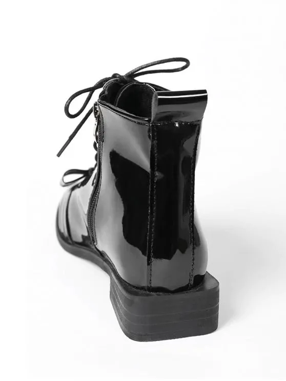 Trendy Patent Leather Bow Ankle Boots