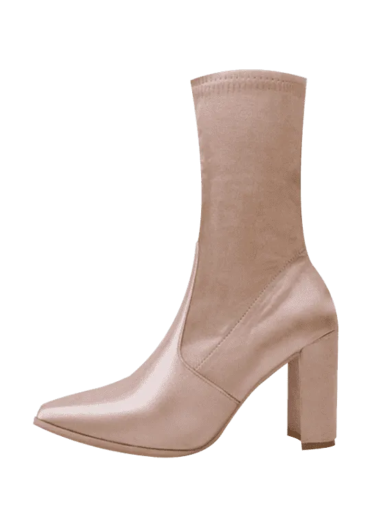 Trendy Pointed Toe Satin Chunky Heel Boots