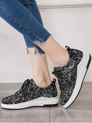 Trendy Sequined Low Heel Sneakers