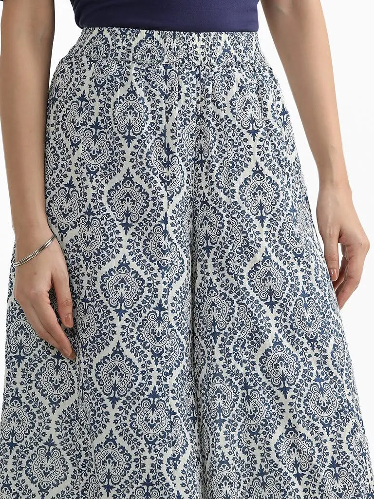 Utsa Indigo Ethnic Floral Printed Palazzos