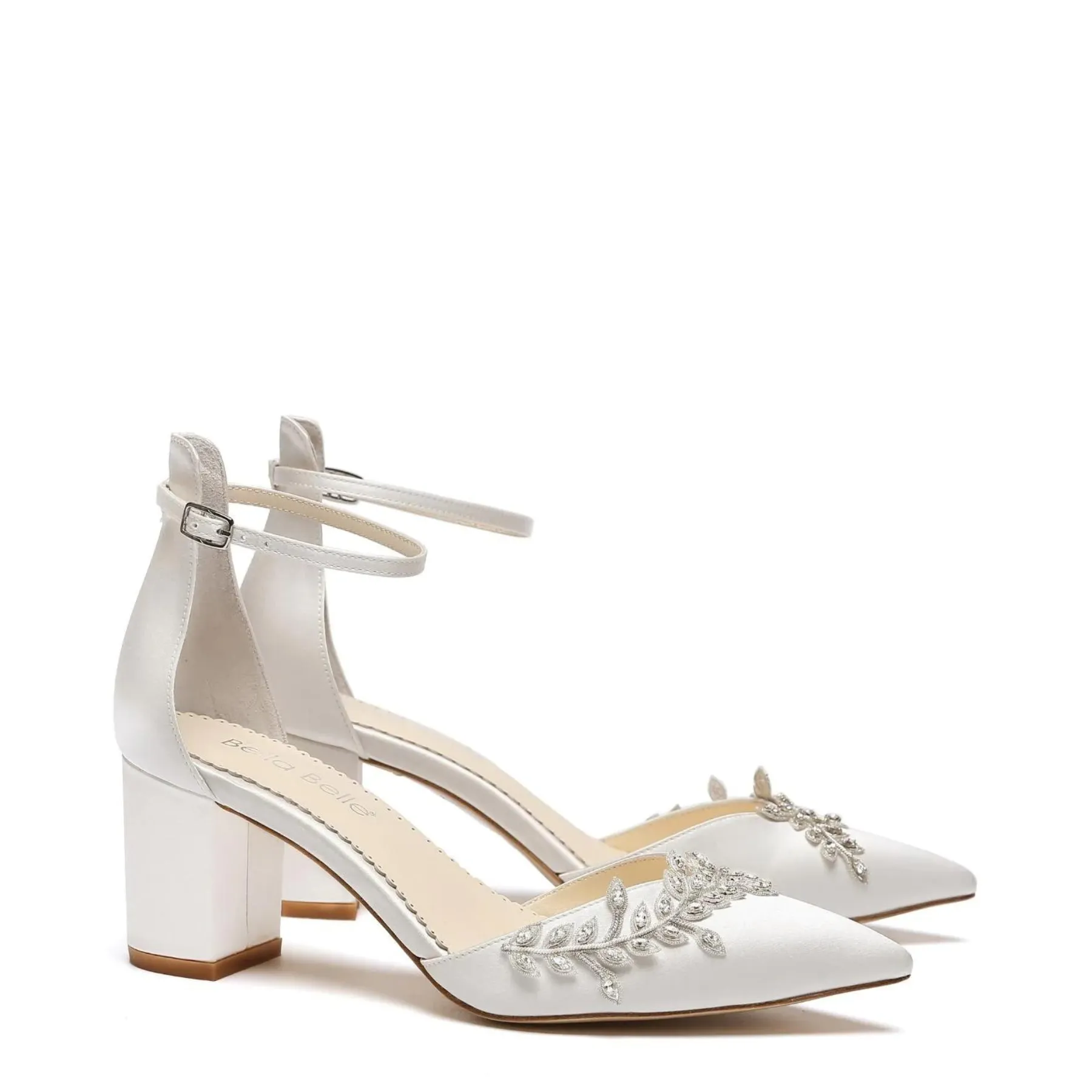 Valerie - Ivory Crystal Pointed Bridal Block Heel