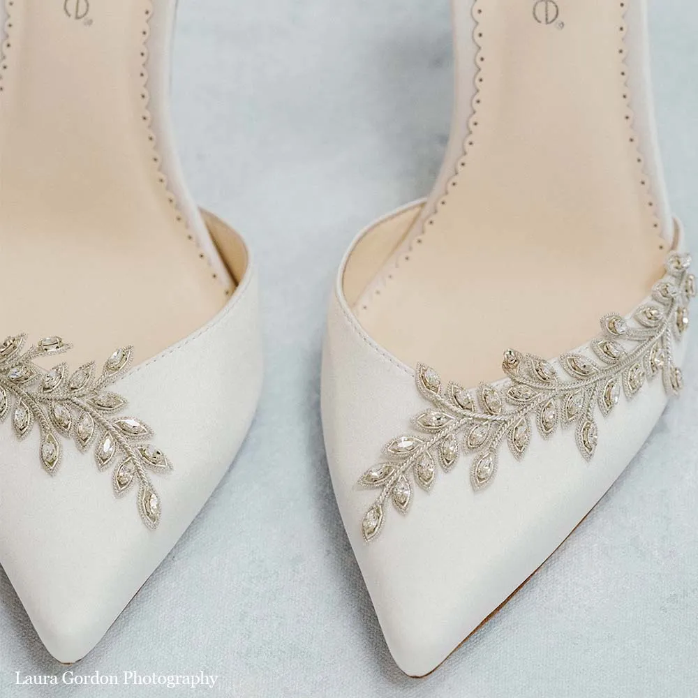 Valerie - Ivory Crystal Pointed Bridal Block Heel