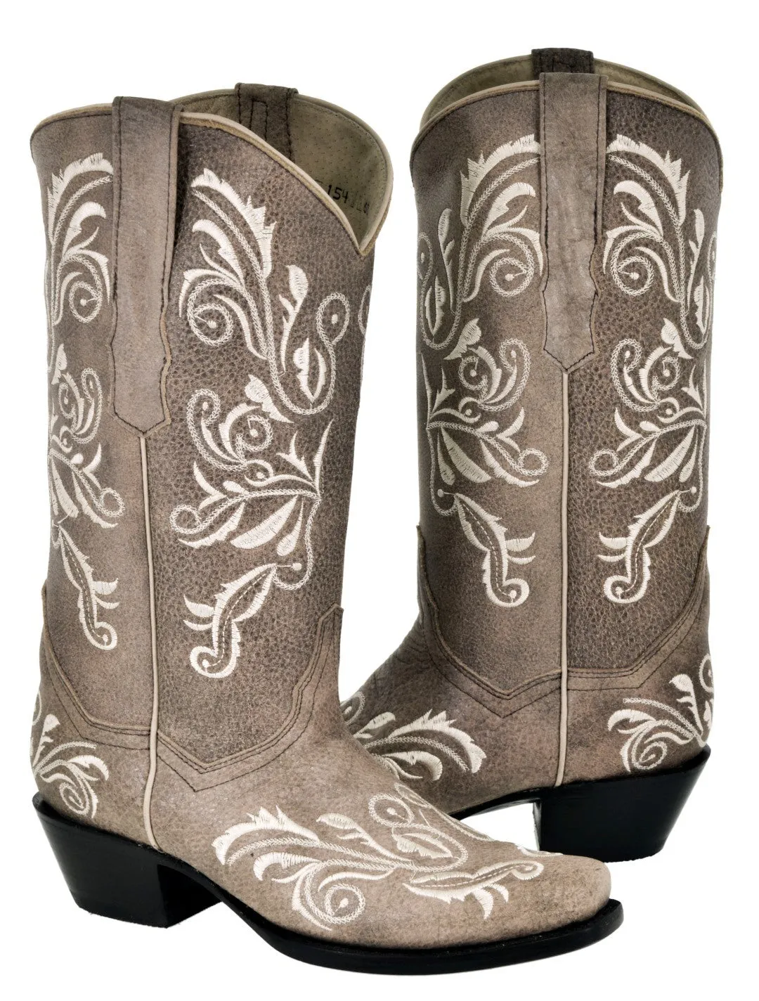 Womens Granada Light Brown Cowboy Boots Swan Embroidered - Square Toe