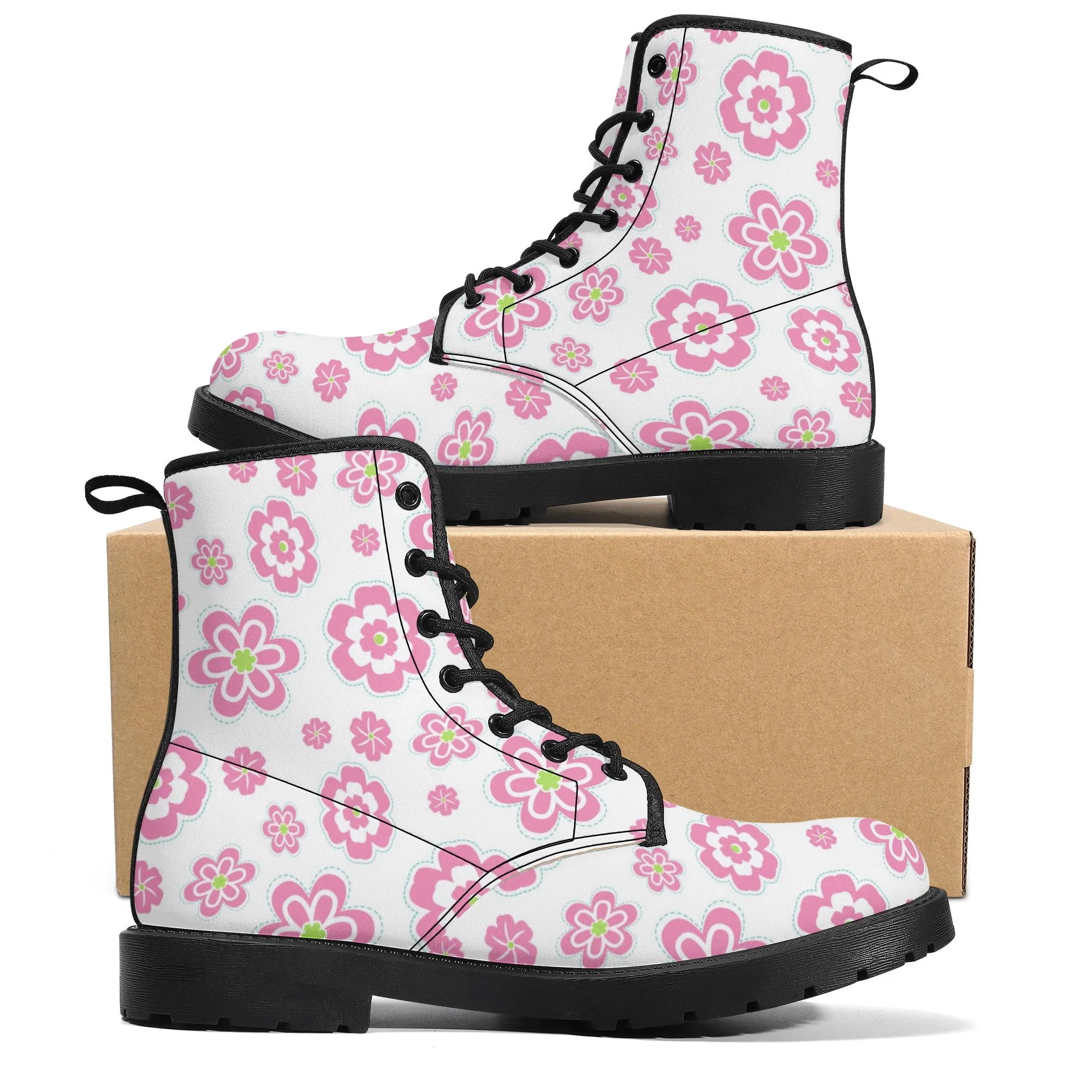 Womens Retro Pink Flowers Boots