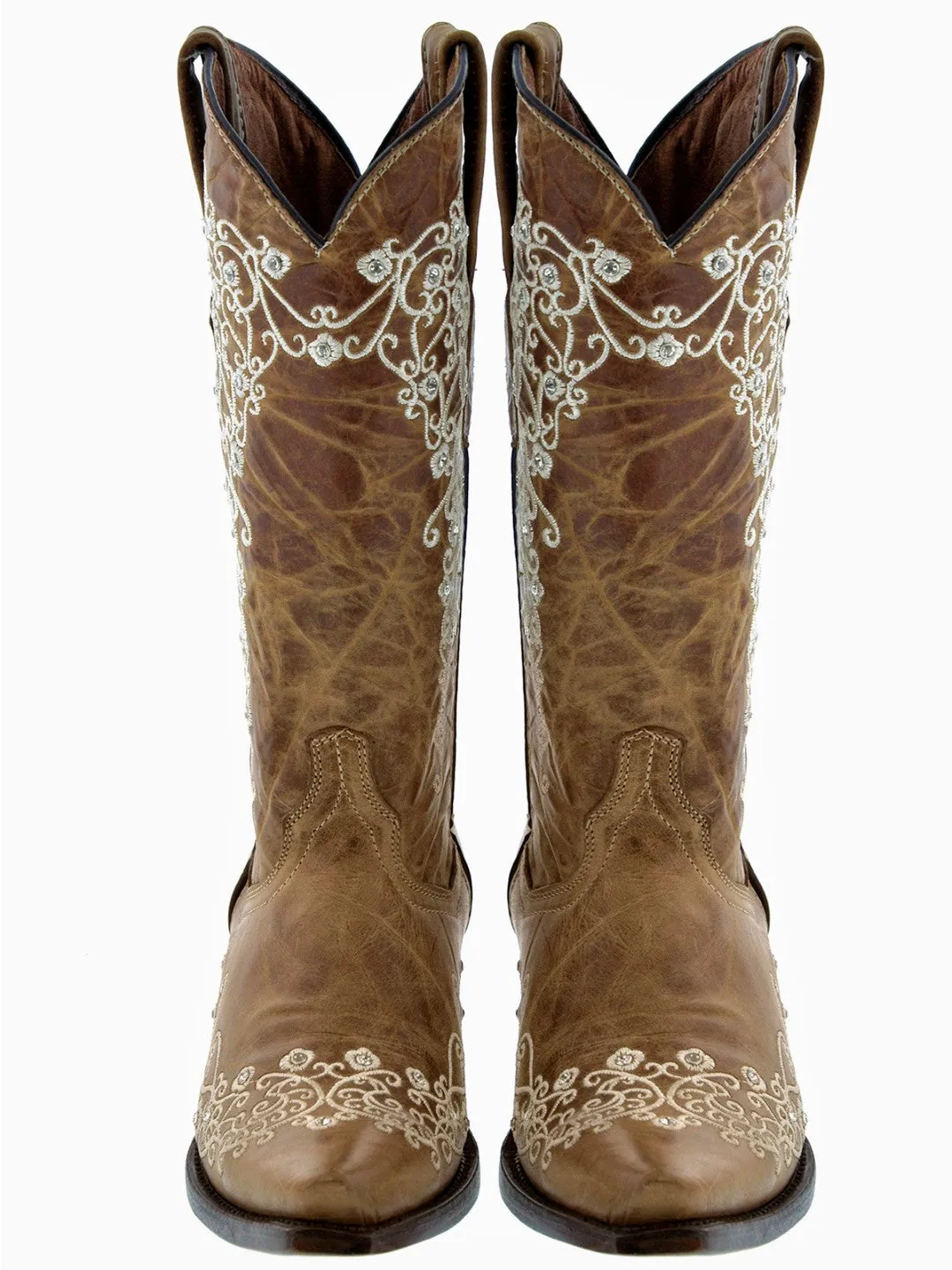 Womens Stella Honey Brown Leather Cowboy Boots - Snip Toe