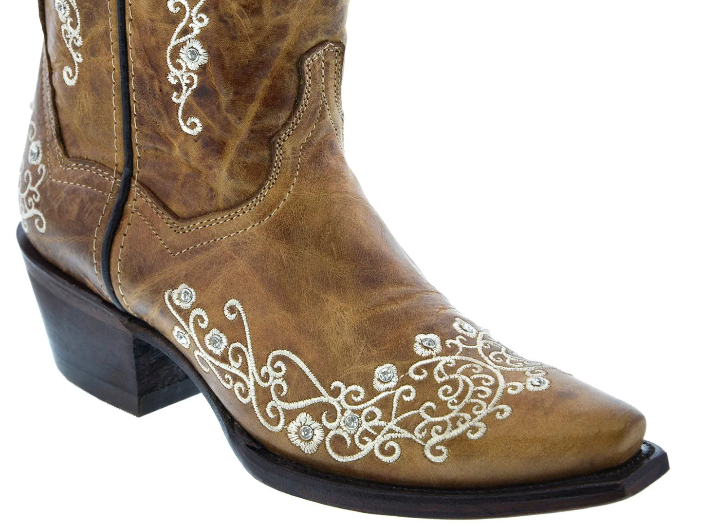 Womens Stella Honey Brown Leather Cowboy Boots - Snip Toe