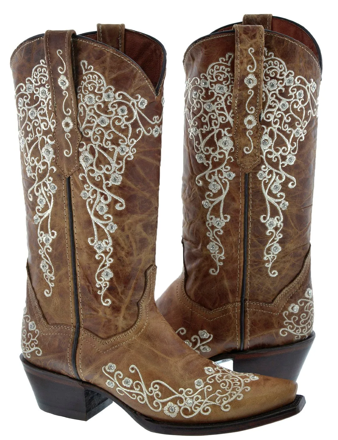 Womens Stella Honey Brown Leather Cowboy Boots - Snip Toe