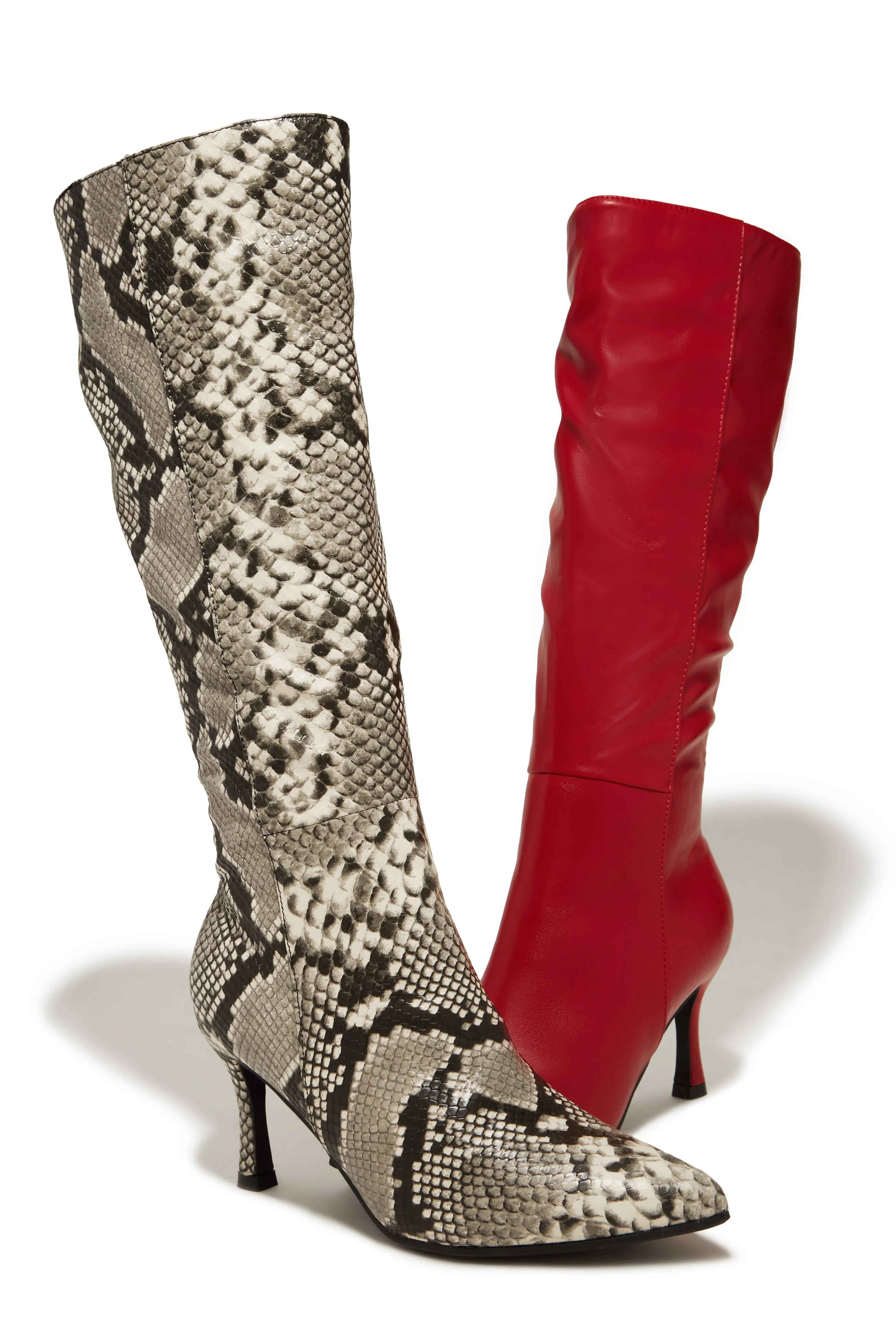 Zama Knee High Heel Boots - Red